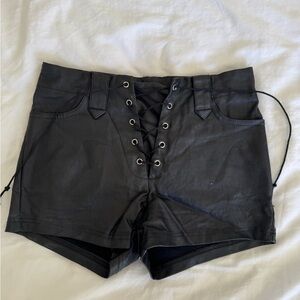 Sexy Faux Leather Lace-up Shorts